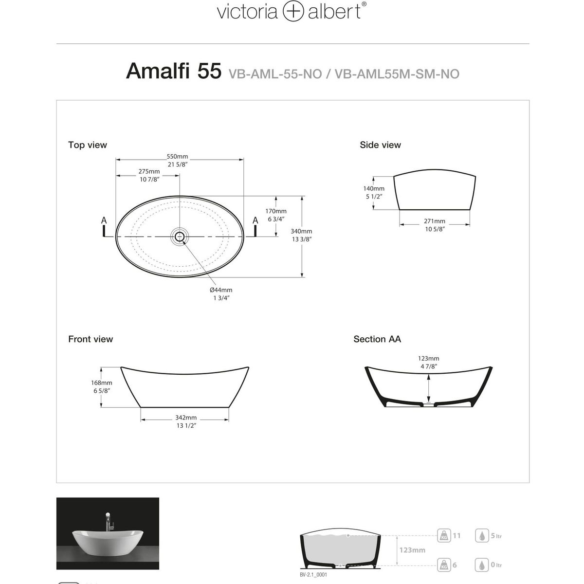 Victoria + Albert Amalfi 55 Basin, Matte White