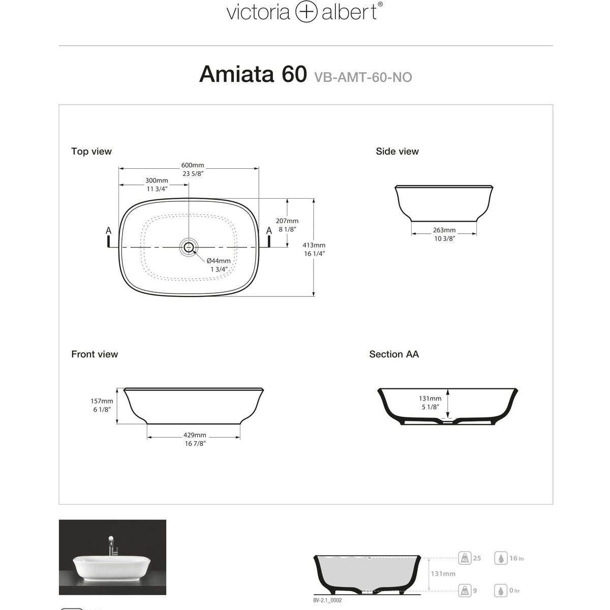 Victoria + Albert Amiata 60 Basin, Gloss White