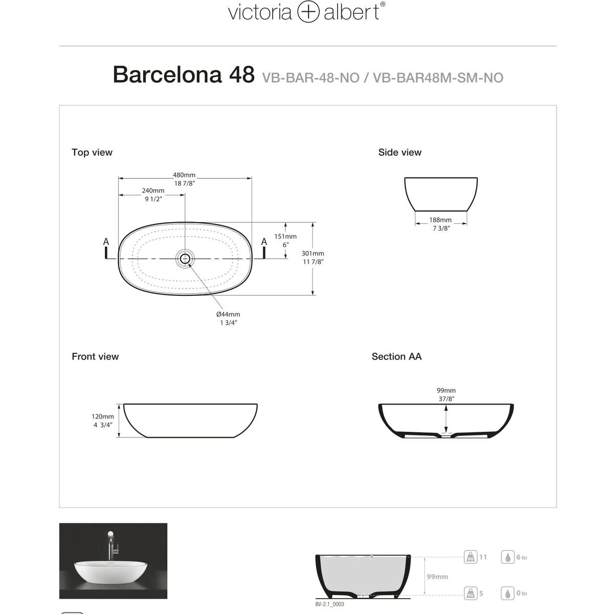 Victoria + Albert Barcelona 48 Basin, Gloss White