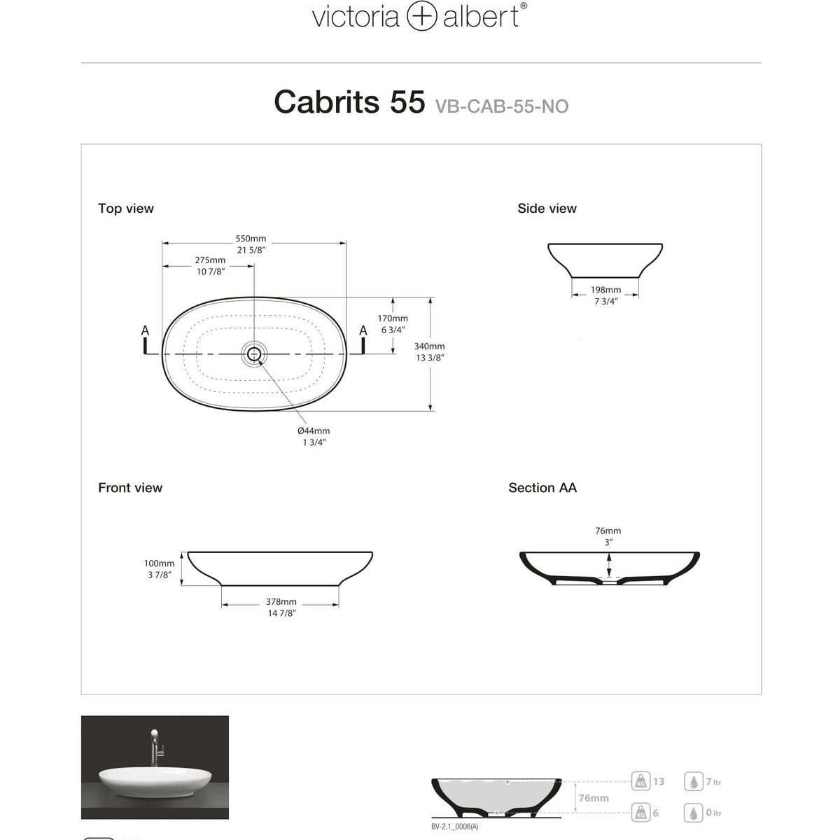 Victoria + Albert Cabrits 55 Basin