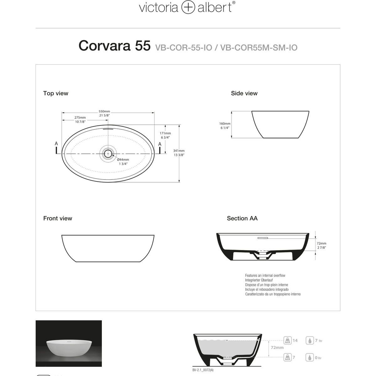 Victoria + Albert Corvara 55 Basin, Matte White
