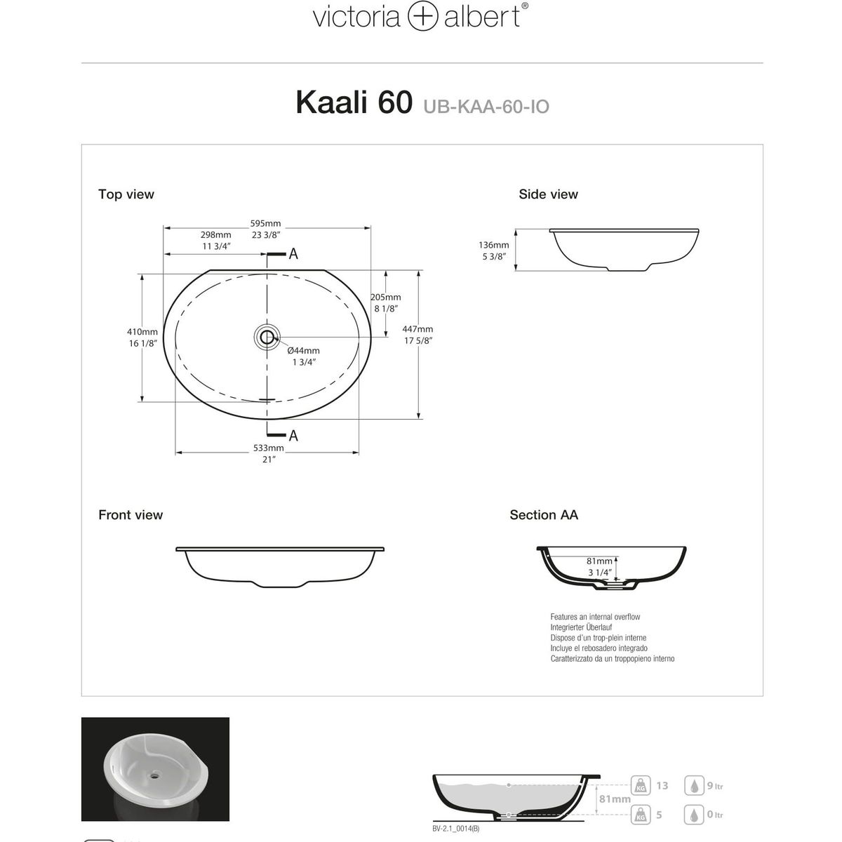 Victoria + Albert Kaali 60 Undermount Basin With Overfow