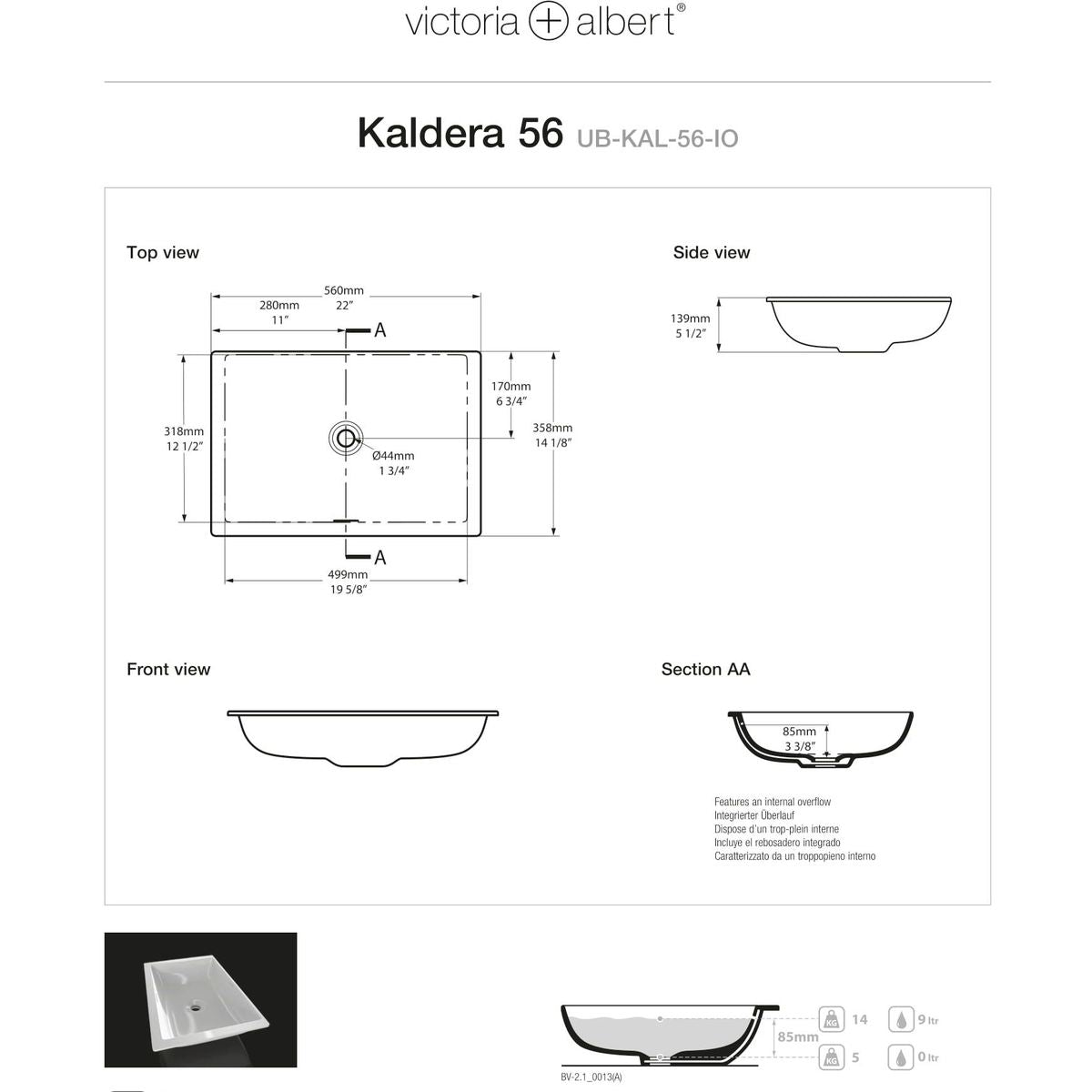 Victoria + Albert Kaldera 56 Undermount Basin With Overfow