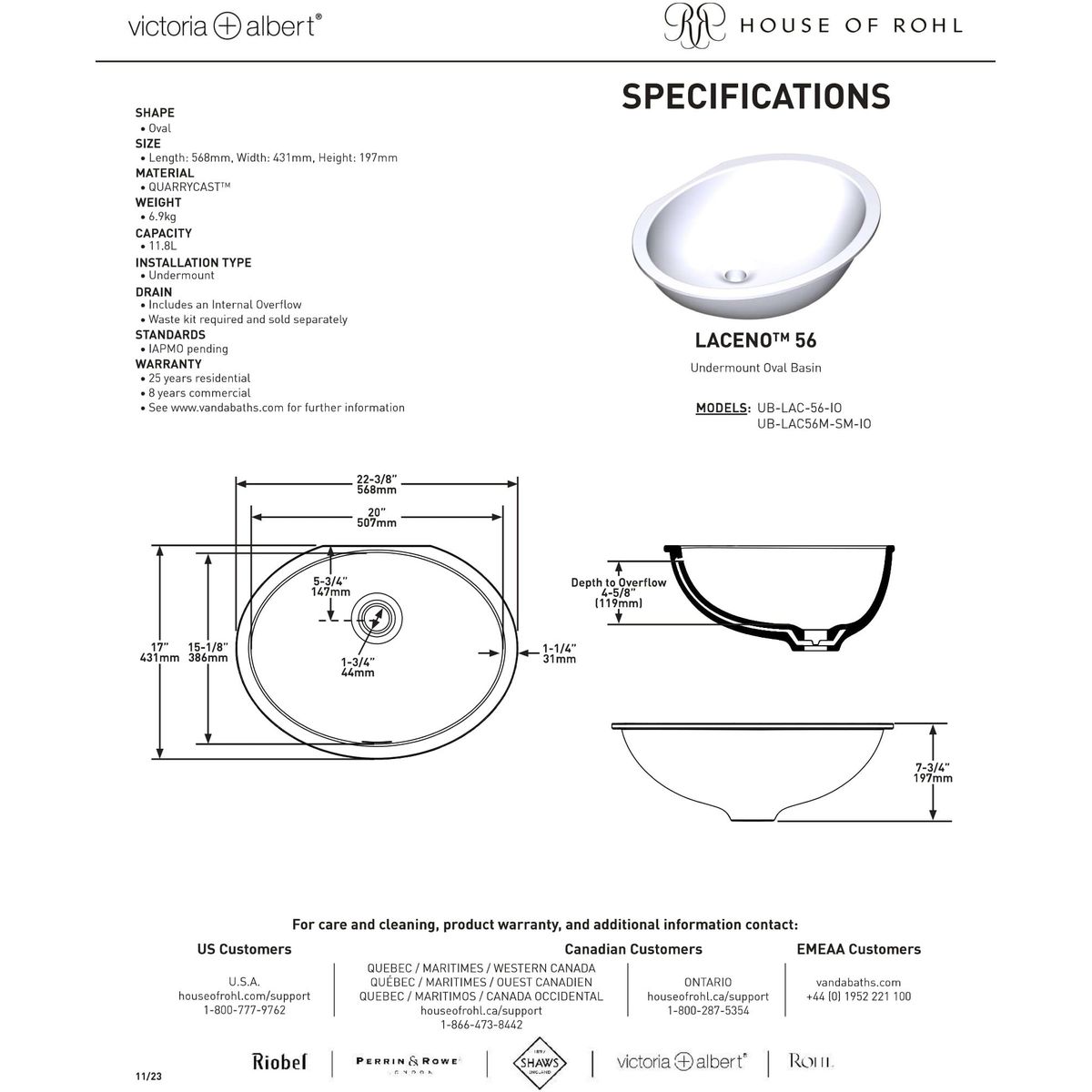 Victoria + Albert Laceno 56 Oval Undermount Basin With Internal Overflow, Matte White