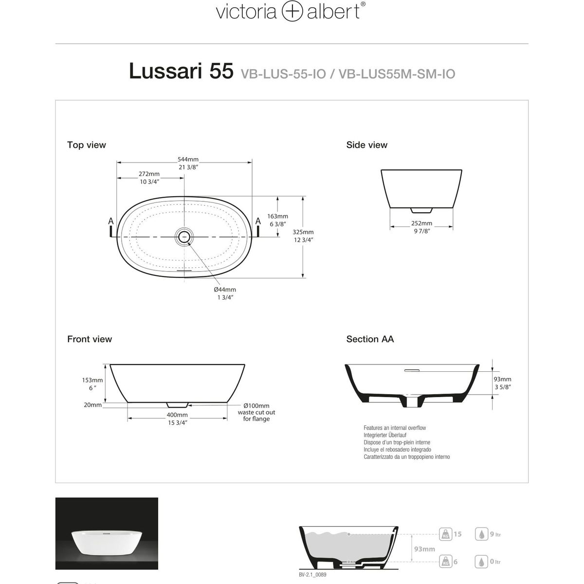 Victoria + Albert Lussari 55 Basin, Matte White