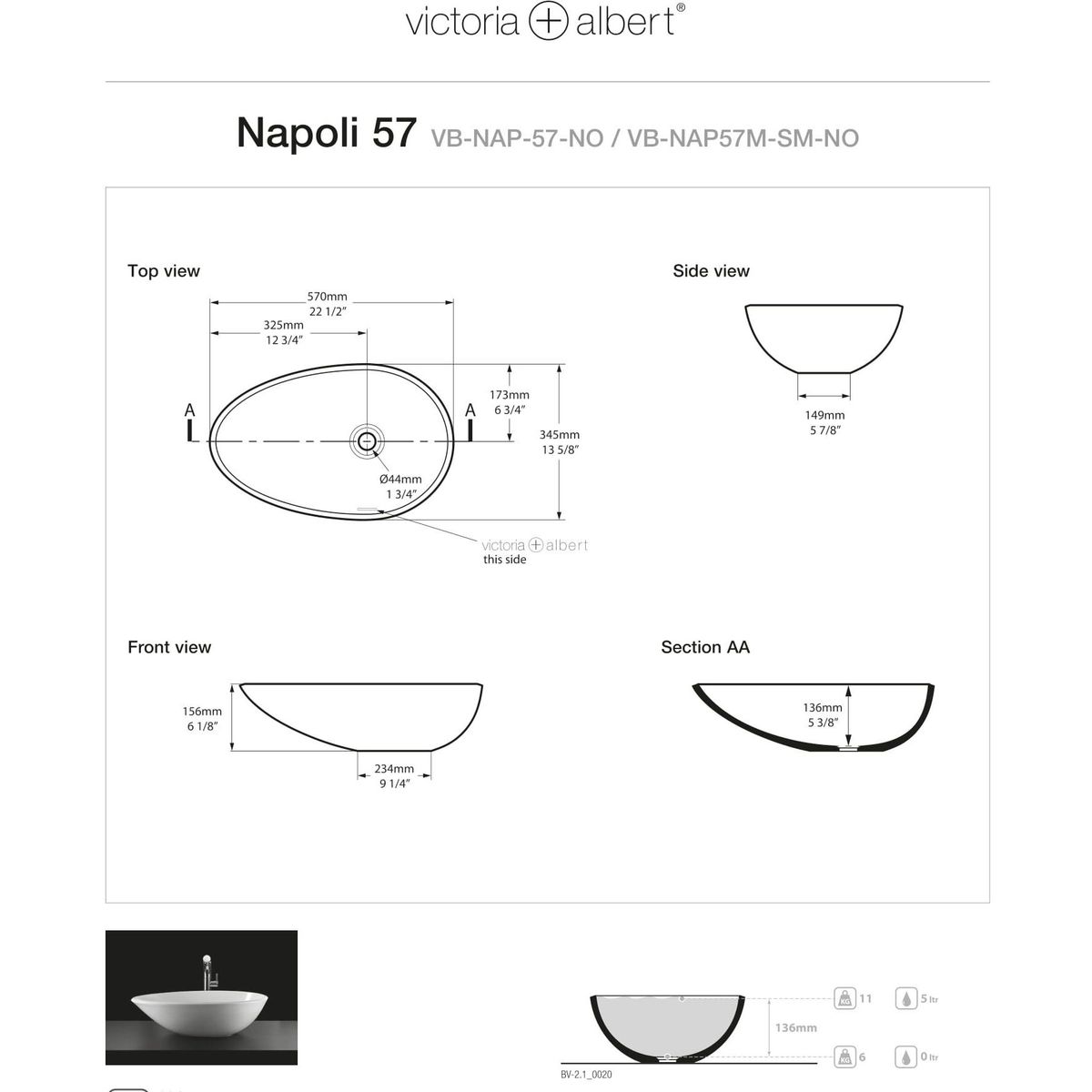 Victoria + Albert Napoli 57 Basin, Matte White