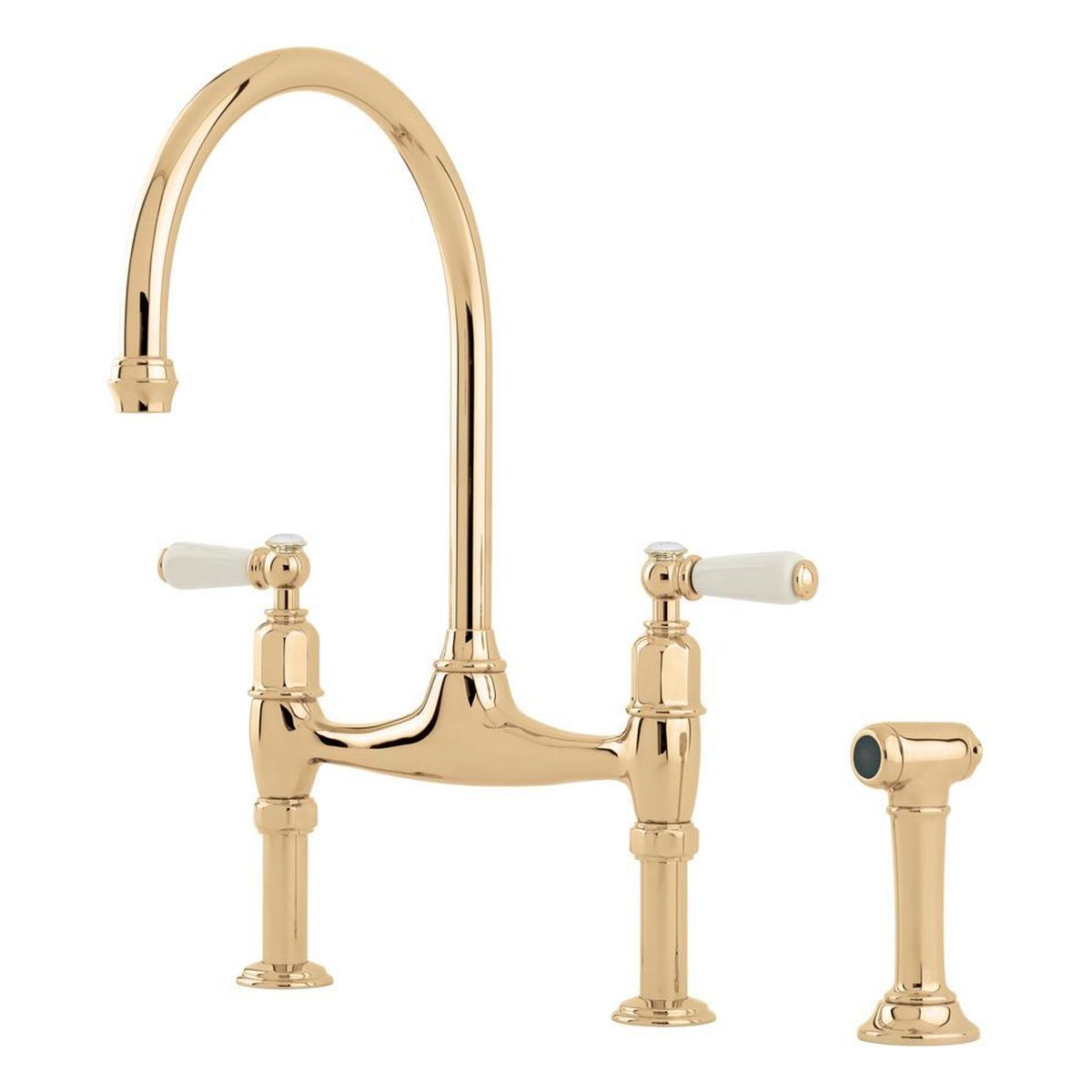Shaws by Perrin & Rowe Pendleton Kitchen Mixer with Spray Rinse, Lead Free, Polished Brass