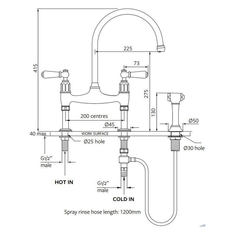 Shaws by Perrin & Rowe Pendleton Kitchen Mixer with Spray Rinse, Polished Brass