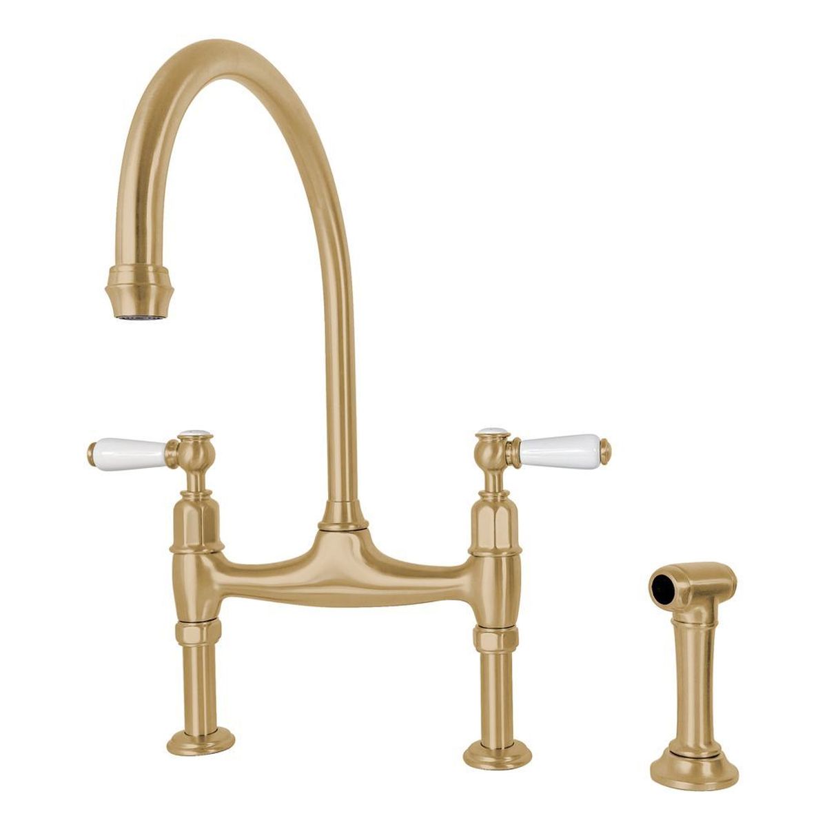 Shaws by Perrin & Rowe Pendleton Kitchen Mixer with Spray Rinse, Lead Free, Satin Brass