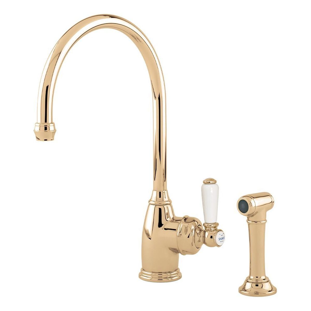 Shaws by Perrin & Rowe Yarrow Kitchen Mixer with Spray Rinse, Lead Free, Polished Brass