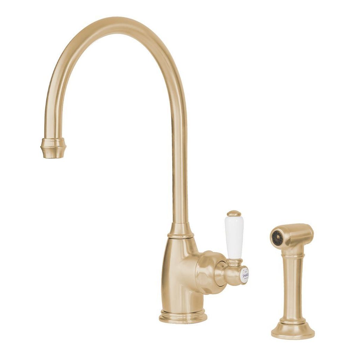 Shaws by Perrin & Rowe Yarrow Kitchen Mixer with Spray Rinse, Lead Free, Satin Brass