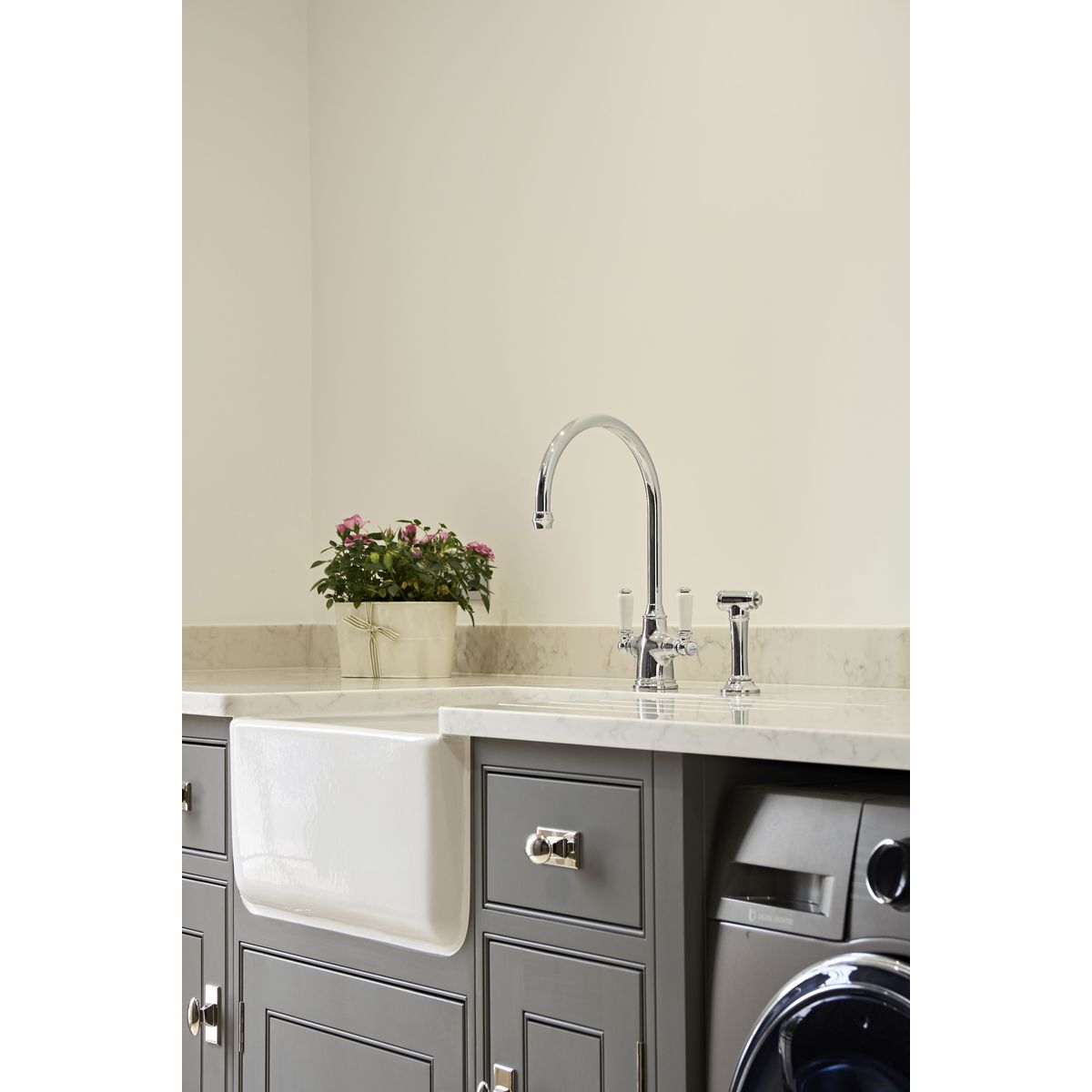 Shaws by Perrin & Rowe Ribble Kitchen Mixer with Spray Rinse, Lead Free, Chrome