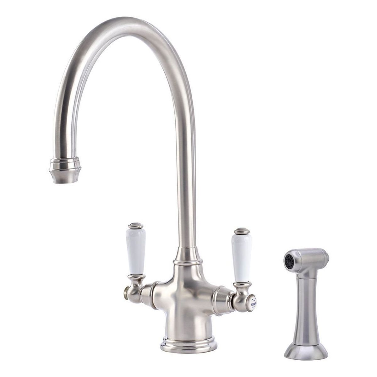 Shaws by Perrin & Rowe Ribble Kitchen Mixer with Spray Rinse, Lead Free, Pewter