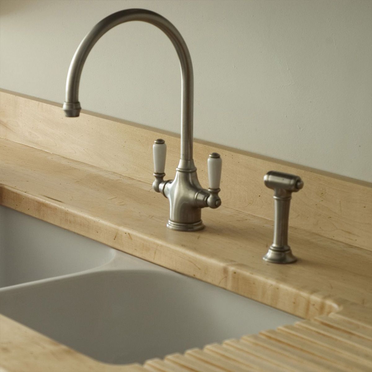 Shaws by Perrin & Rowe Ribble Kitchen Mixer with Spray Rinse, Lead Free, Pewter