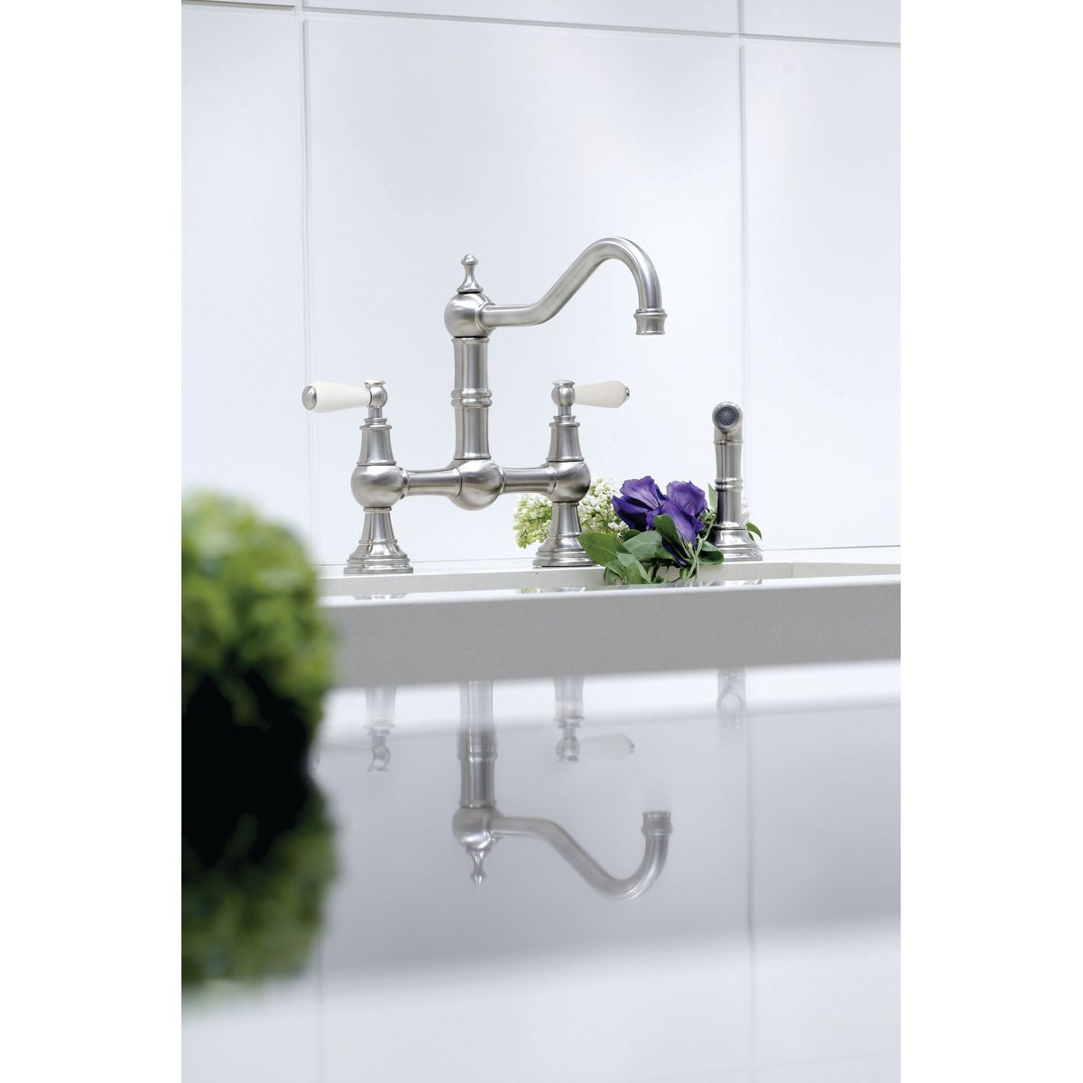 Shaws by Perrin & Rowe Hambleton Kitchen Mixer with Spray Rinse, Lead Free, Pewter
