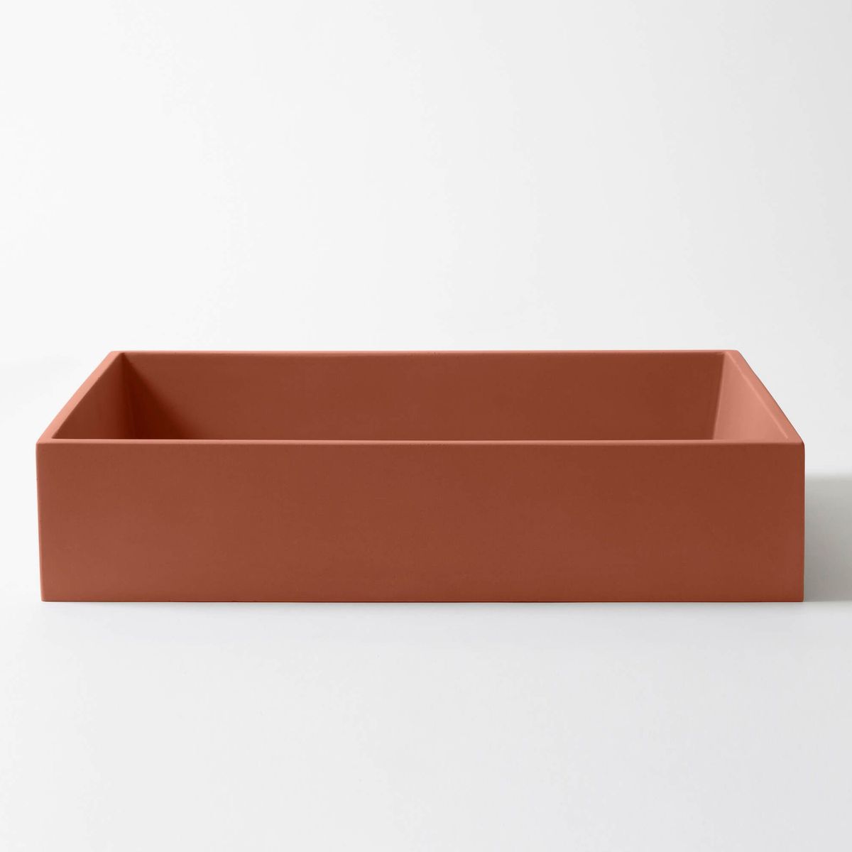 Baly Large Rectangular Concrete Vessel Basin - Terracotta