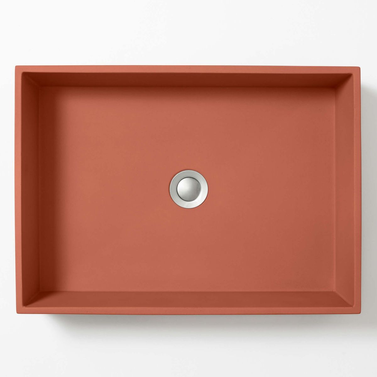 Baly Large Rectangular Concrete Vessel Basin - Terracotta
