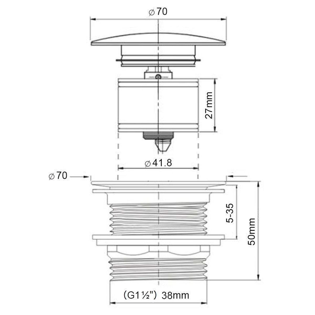 40mm Pull Out Pop-Up Bath Waste - Chrome