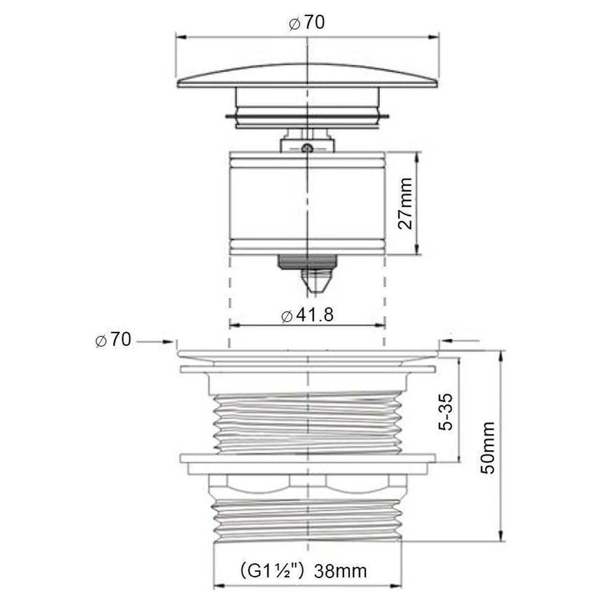 40mm Pull Out Pop-Up Bath Waste - Brushed Nickel