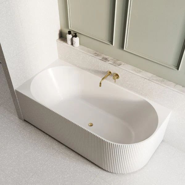 Bao Fluted 1500mm Back to Corner Bath in Matte White - Left Hand