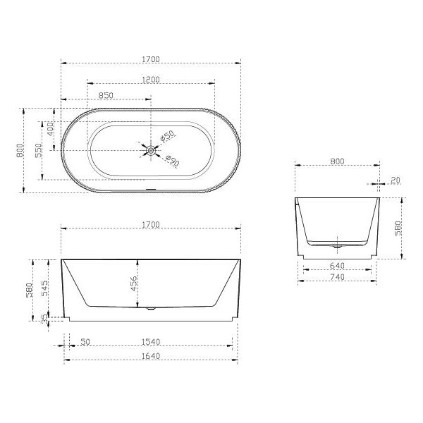 Bao Fluted 1700mm Freestanding Bath in Matte White