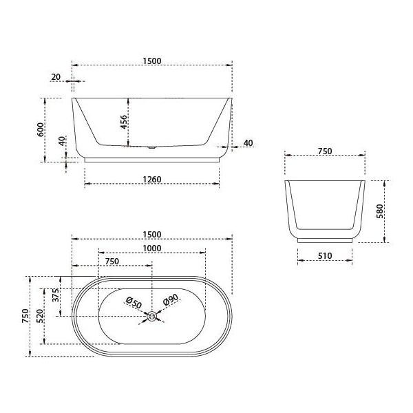 Bao Elegant 1500mm Freestanding Bath in Matte White