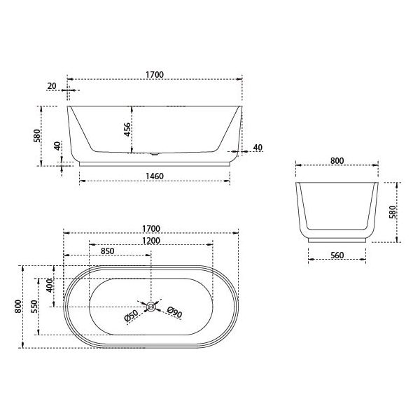 Bao Elegant 1700mm Freestanding Bath in Gloss White