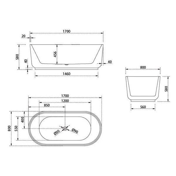 Bao Elegant 1700mm Freestanding Bath in Matte White