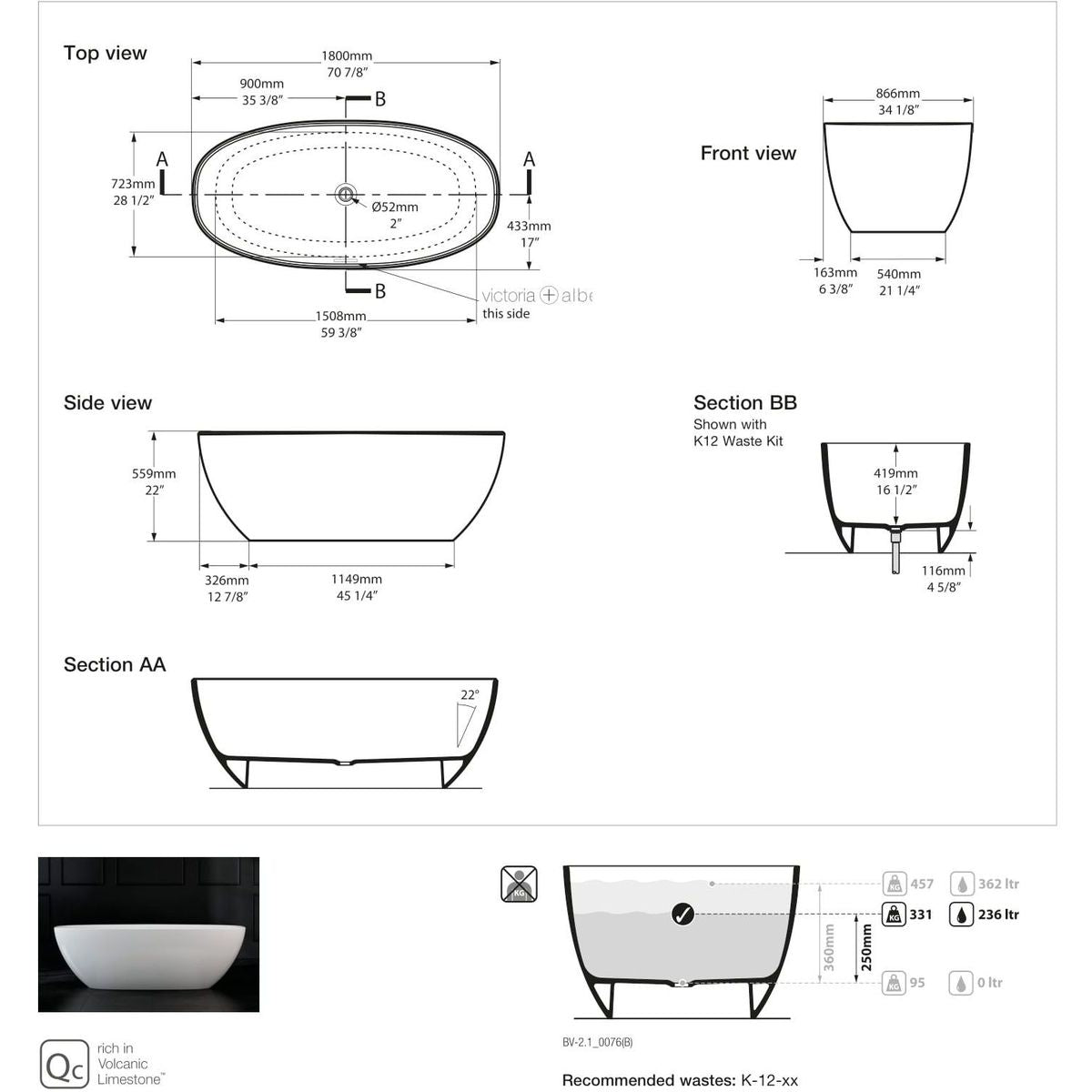 Victoria + Albert Barcelona 1800 Bath, Gloss White