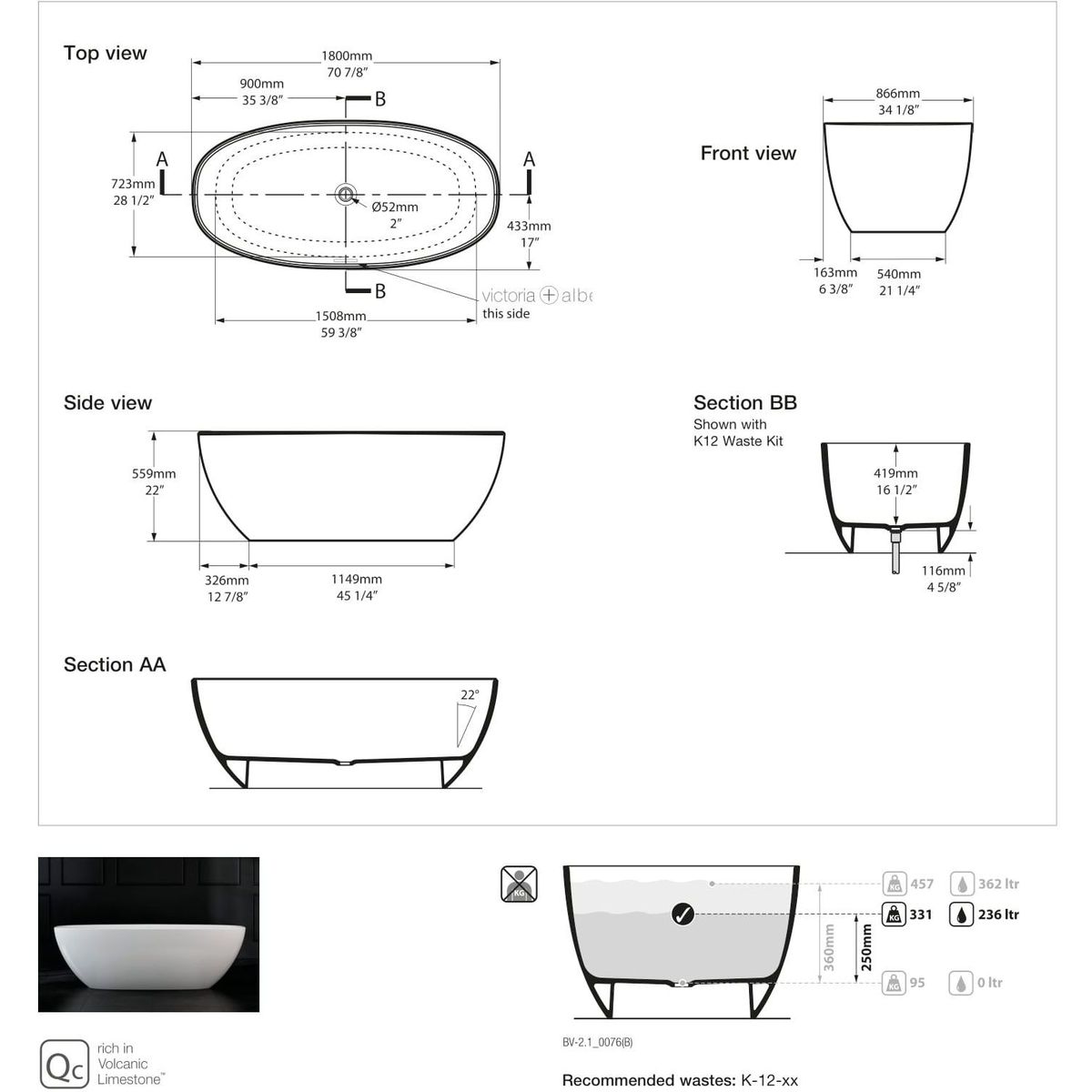 Victoria + Albert Barcelona 1800 Bath, Matte White