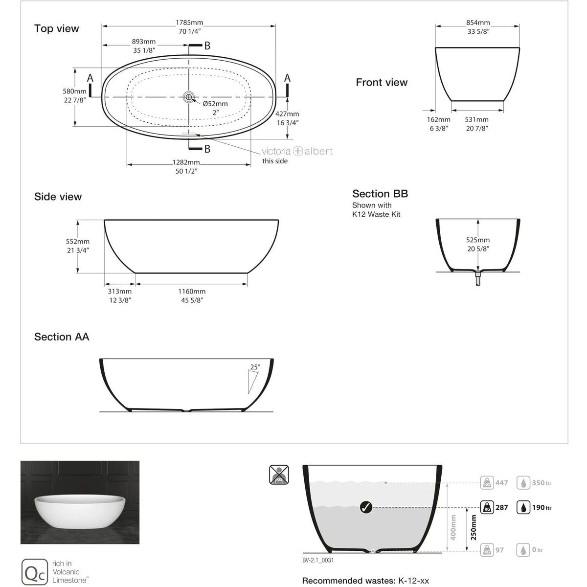 Victoria + Albert Barcelona Classic Bath, Gloss White