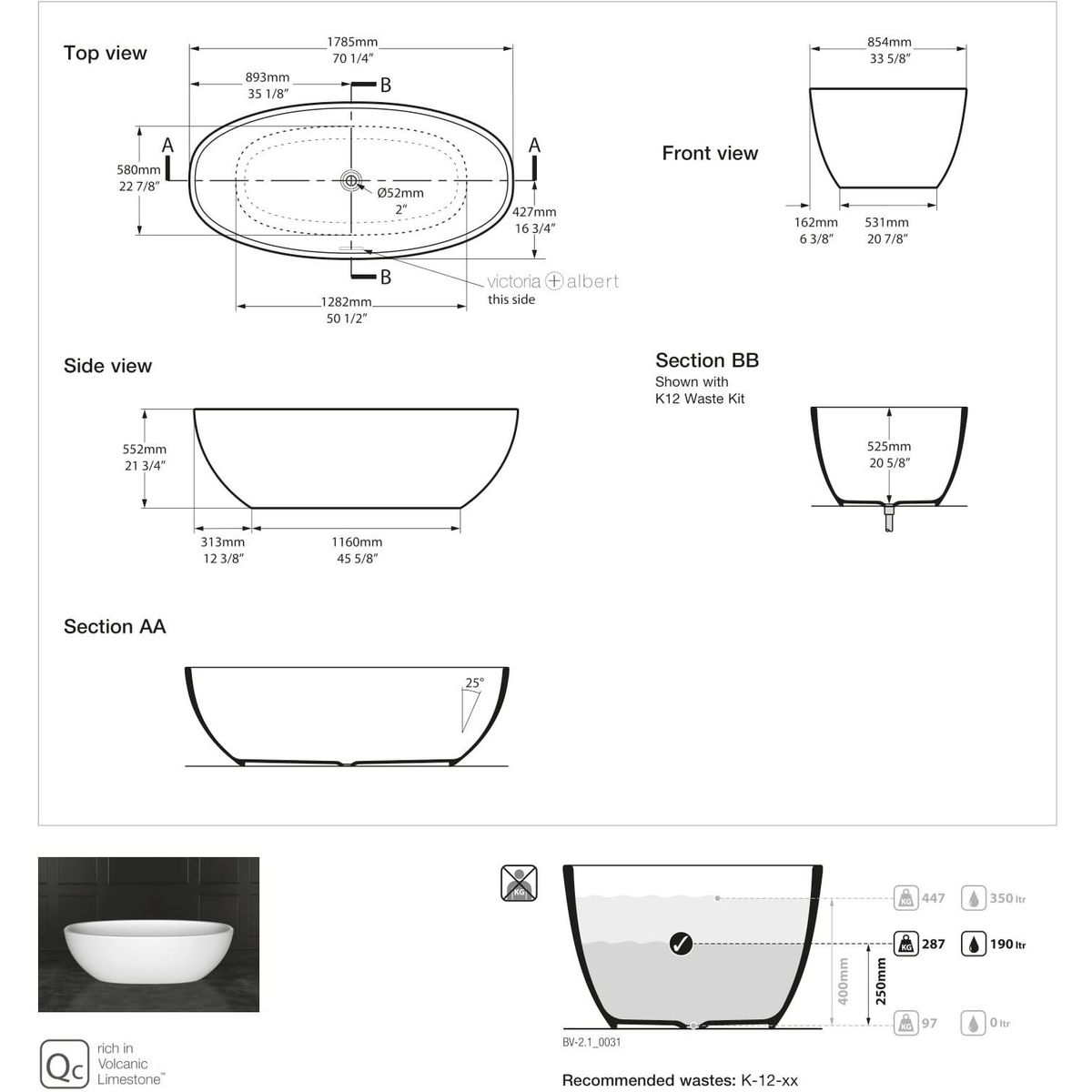 Victoria + Albert Barcelona Classic Bath, Matte White