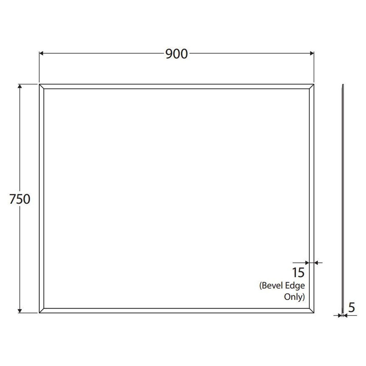 Pencil Edge 900 x 750mm Rectangular Glue-On Mirror