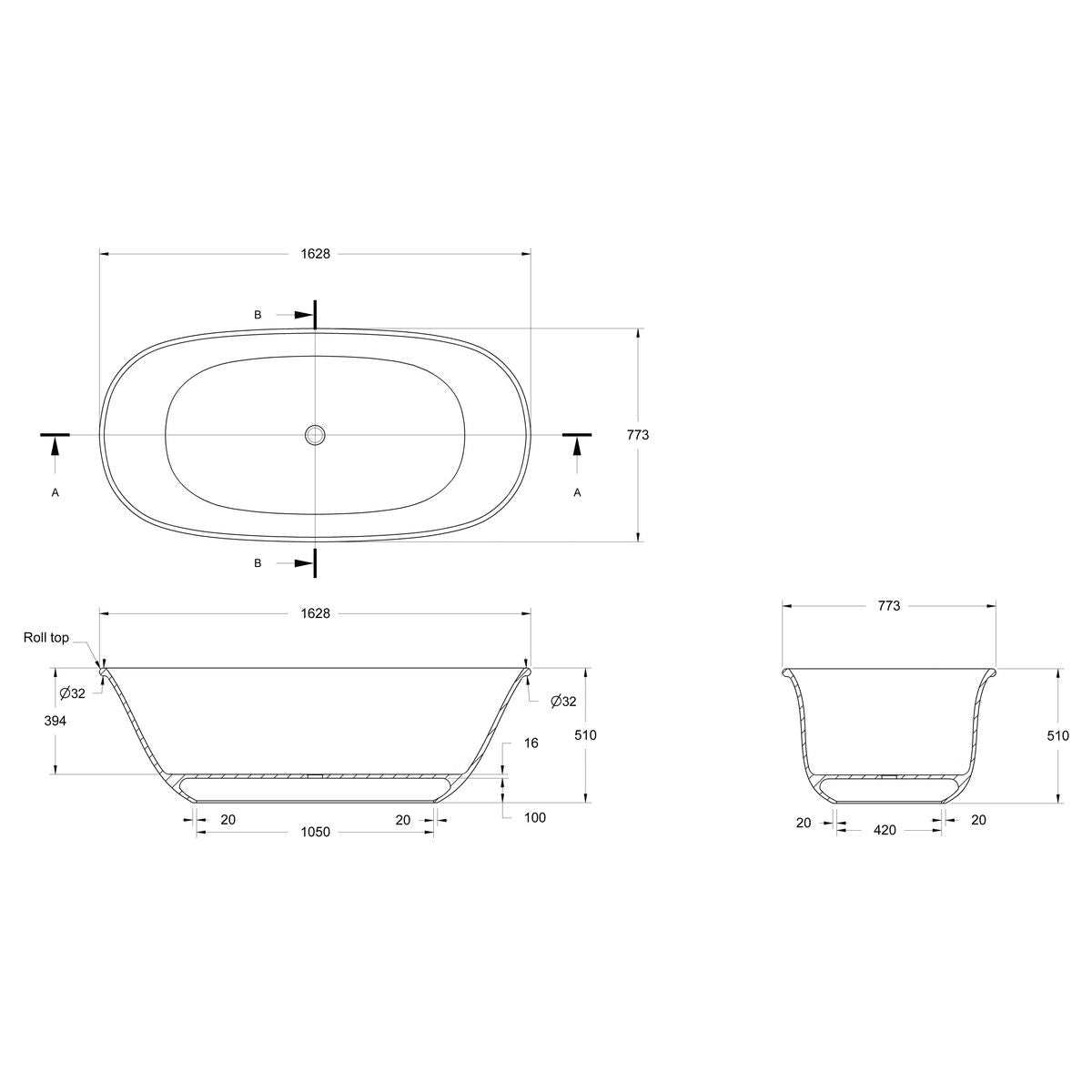 Blanche 162 Titancast Bath - Misty Rose