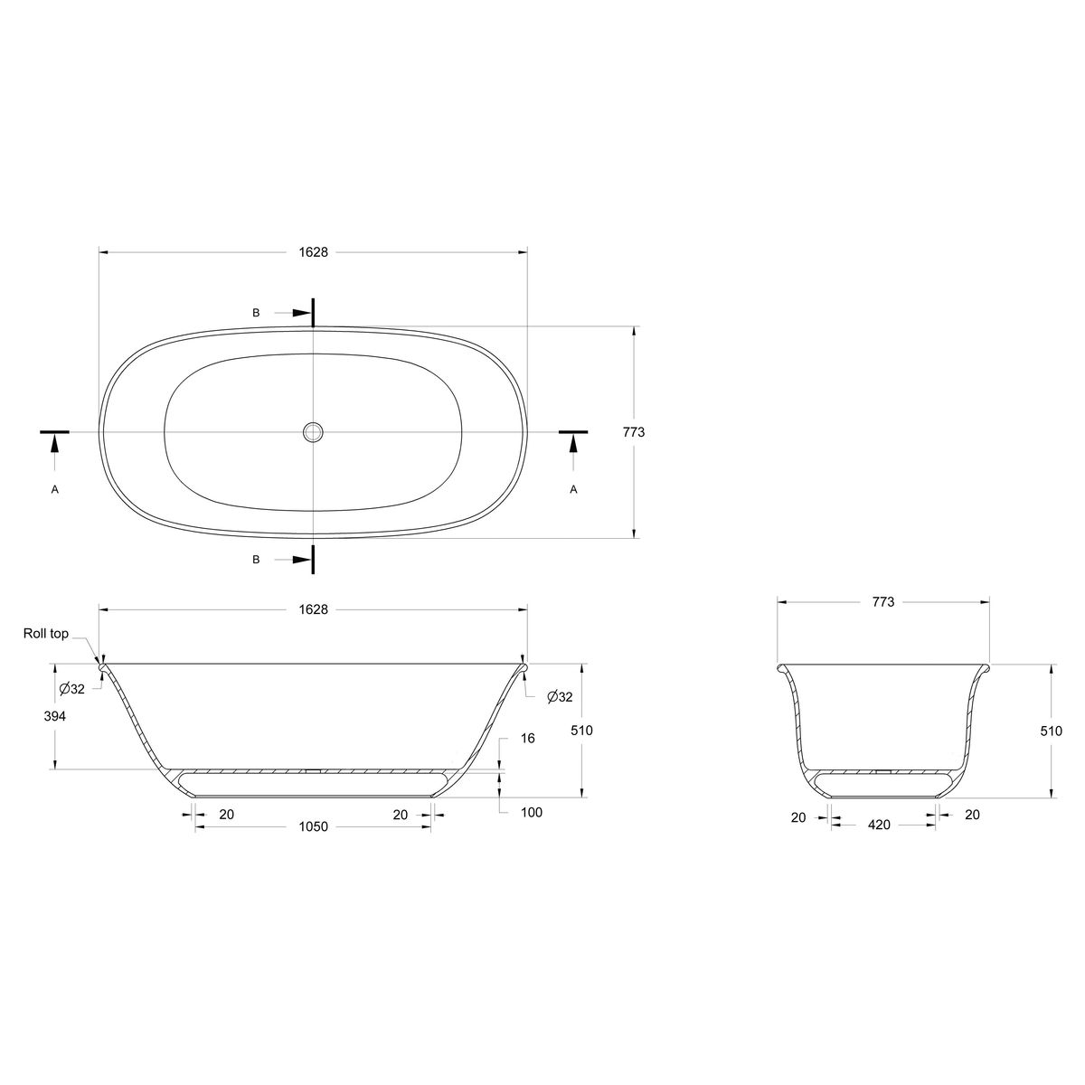 Blanche 162 Titancast Bath - Satin Silk White