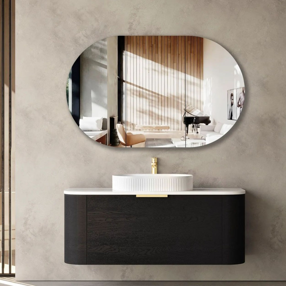 Bondi Black Oak 1200mm Wall Hung Curve Vanity