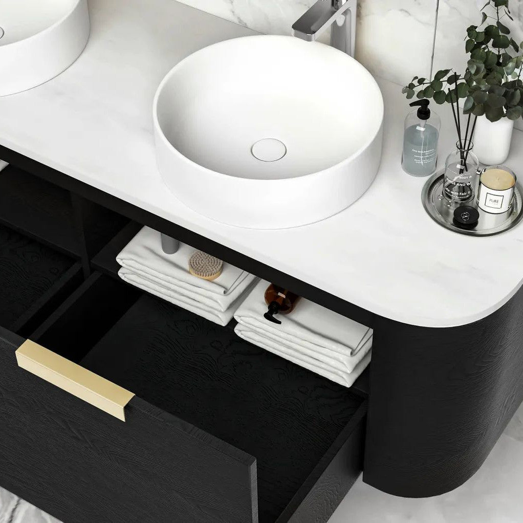 Bondi Black Oak 1500mm Wall Hung Curve Vanity
