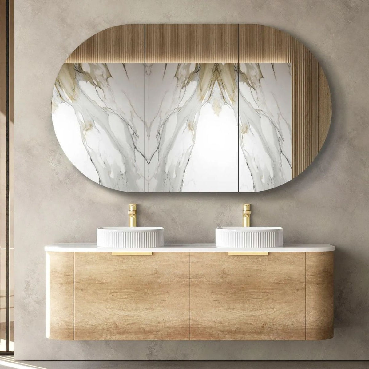 Bondi Natural Oak 1500mm Wall Hung Curve Vanity