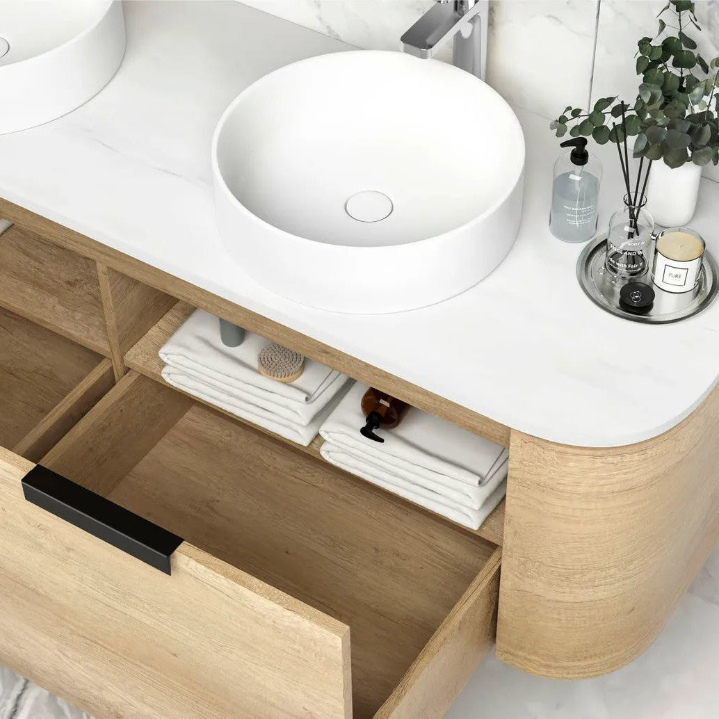 Bondi Natural Oak 1500mm Wall Hung Curve Vanity