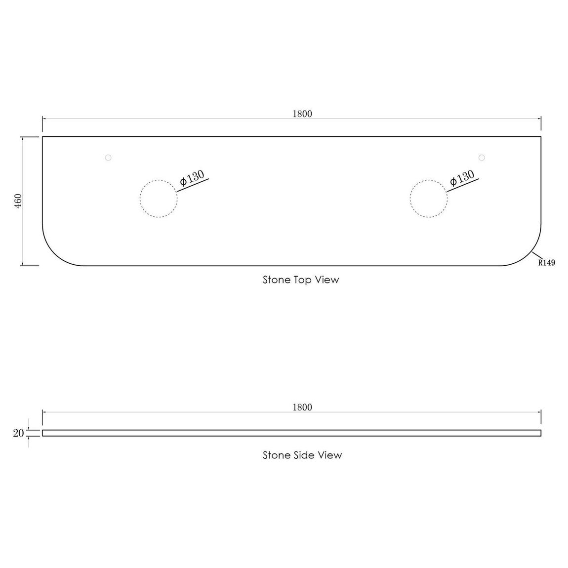 Bondi Black Oak 1800mm Wall Hung Curve Vanity