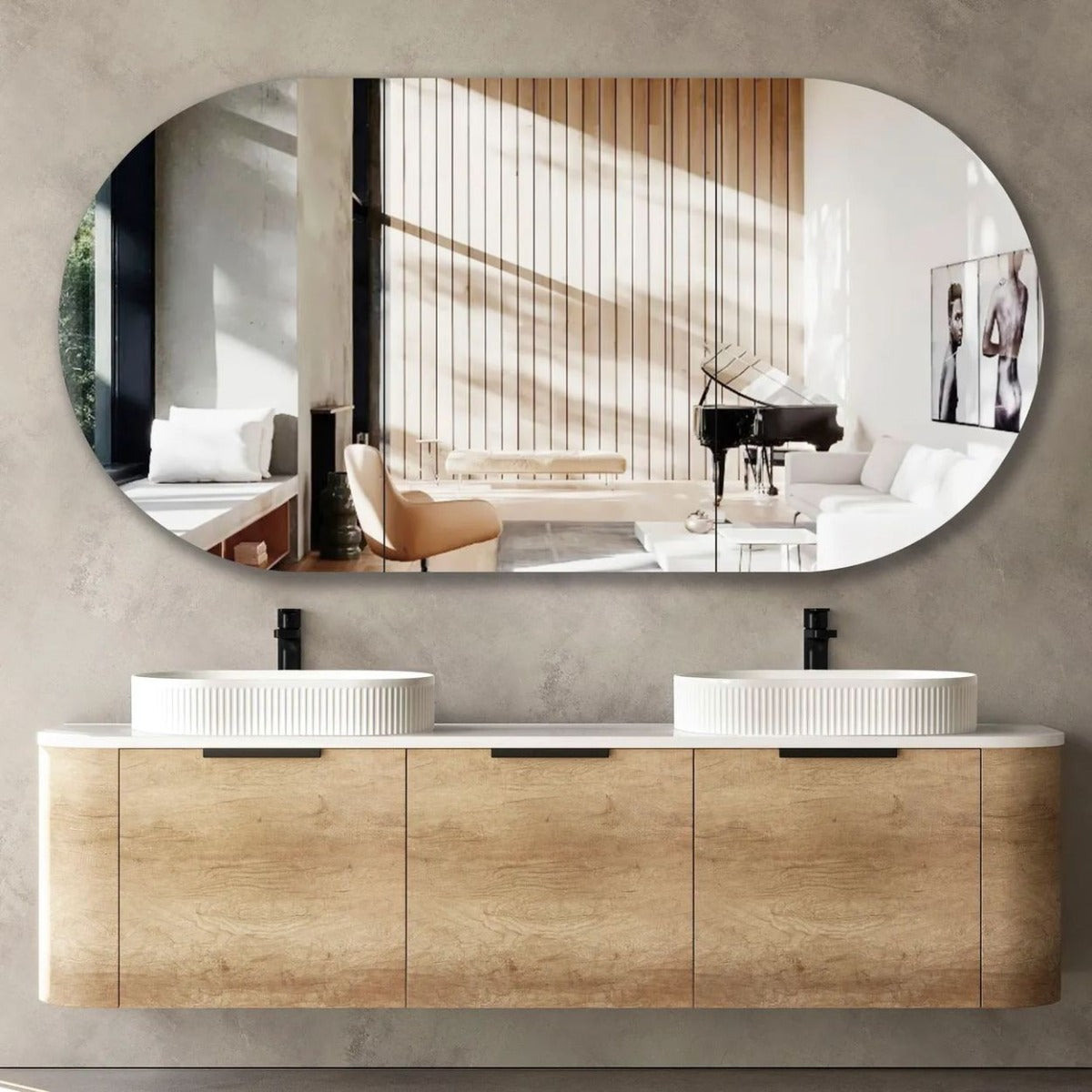 Bondi Natural Oak 1800mm Wall Hung Curve Vanity
