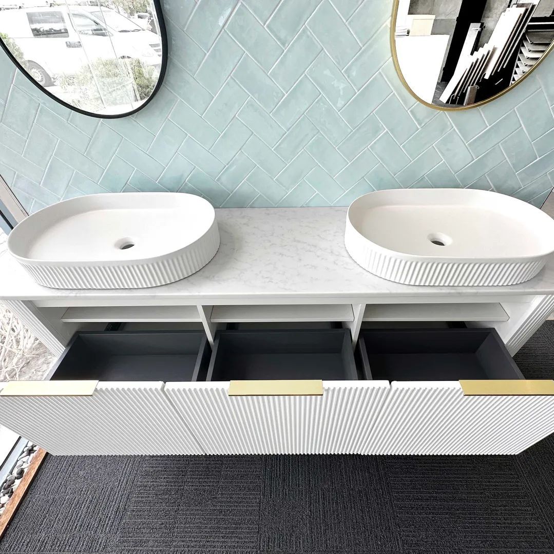 Bondi Satin White 1800mm Fluted Curve Vanity