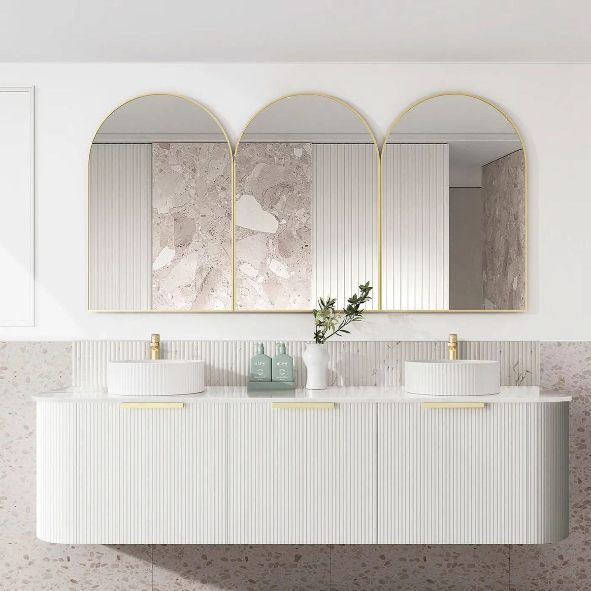Bondi Satin White 1800mm Fluted Curve Vanity