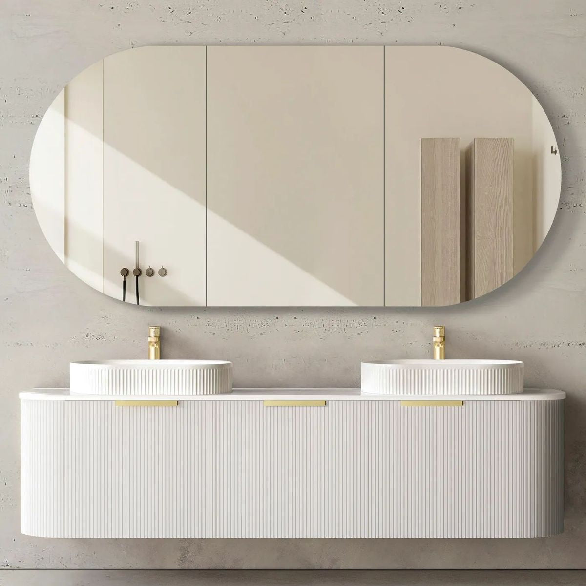 Bondi Satin White 1800mm Fluted Curve Vanity