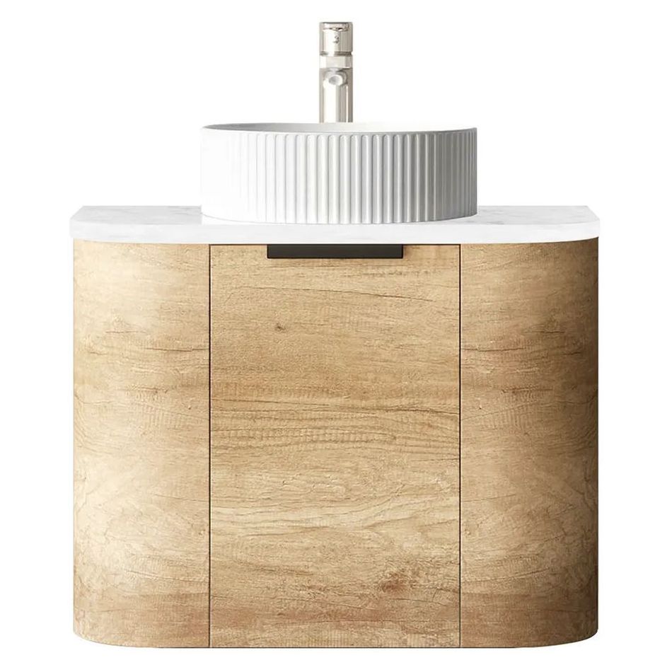 Bondi Natural Oak 600mm Wall Hung Curve Vanity