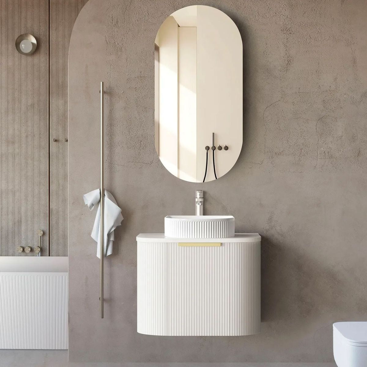 Bondi Satin White 600mm Fluted Curve Vanity