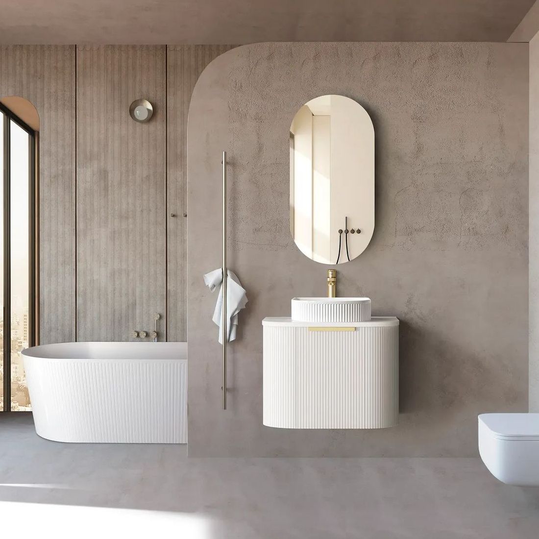 Bondi Satin White 600mm Fluted Curve Vanity