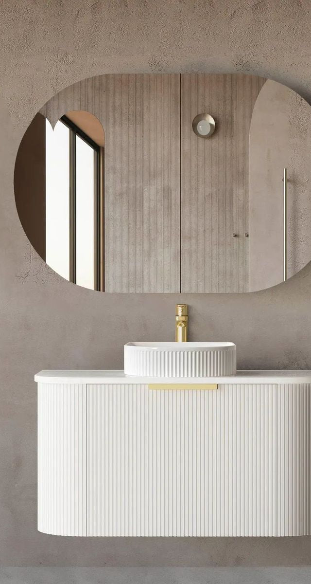Bondi Satin White 900mm Fluted Curve Vanity