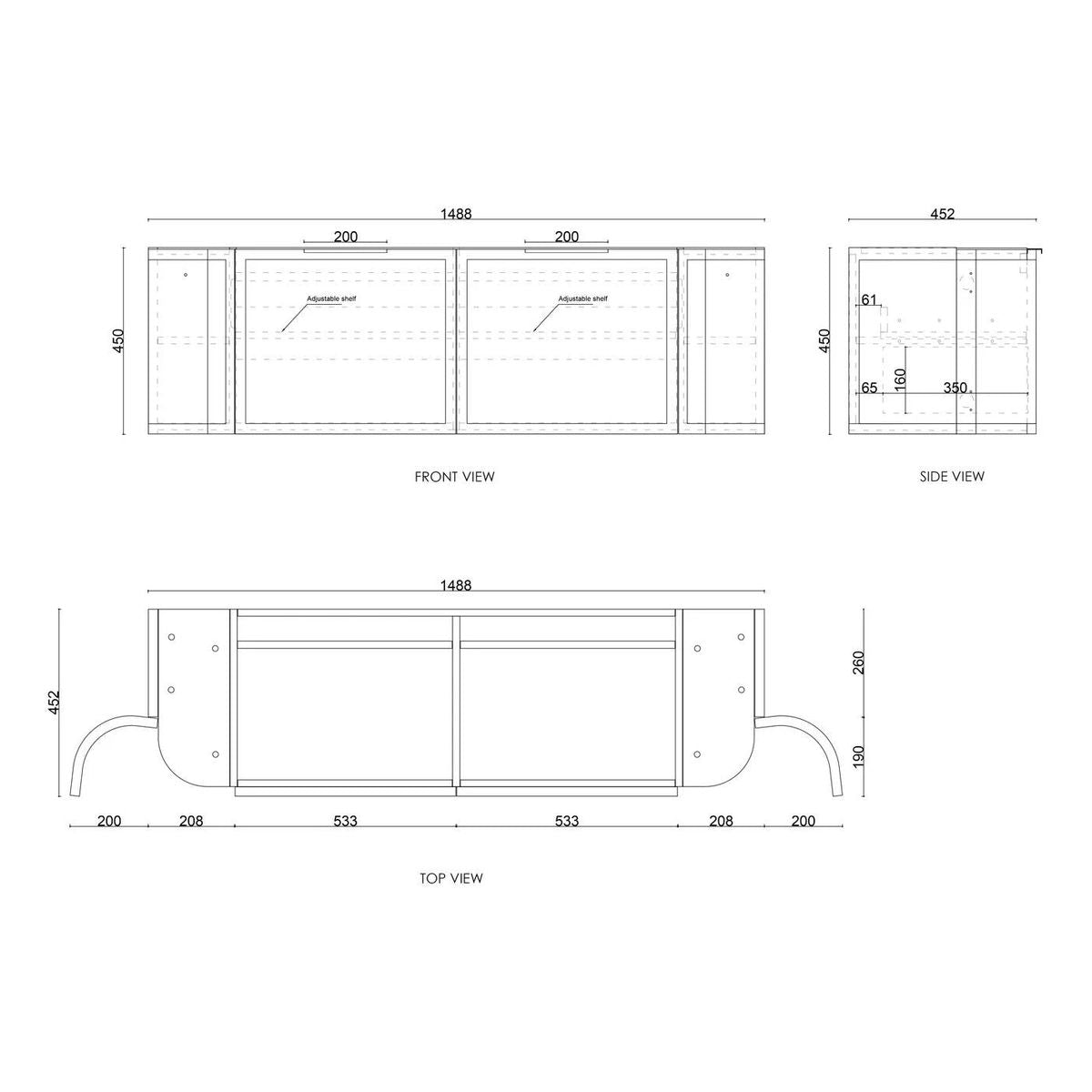 Hampshire 1500mm Satin White Wall Hung Curve Vanity