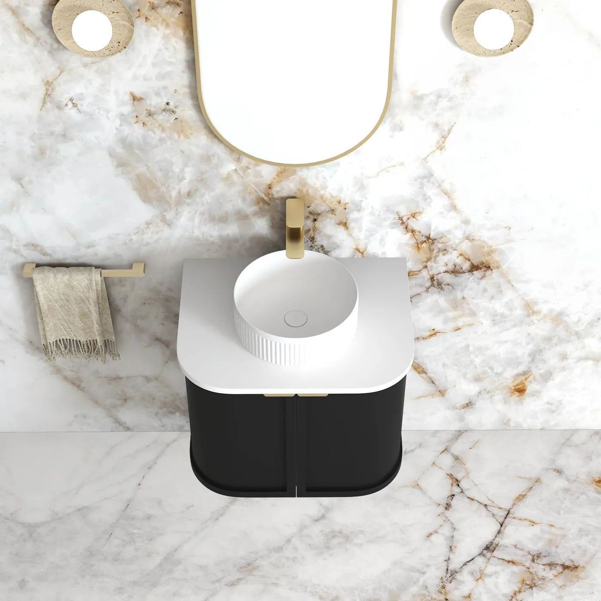 Hampshire 600mm Satin Black Wall Hung Curve Vanity